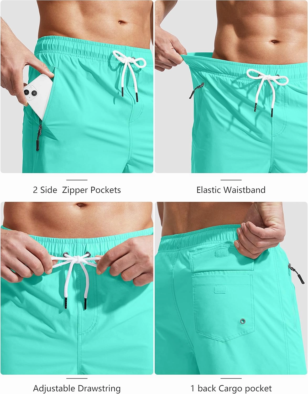 Viodia Men's Swim Trunks with Compression Liner Quick Dry Board Shorts Swimsuit Swimwear for Men with Zipper Pockets