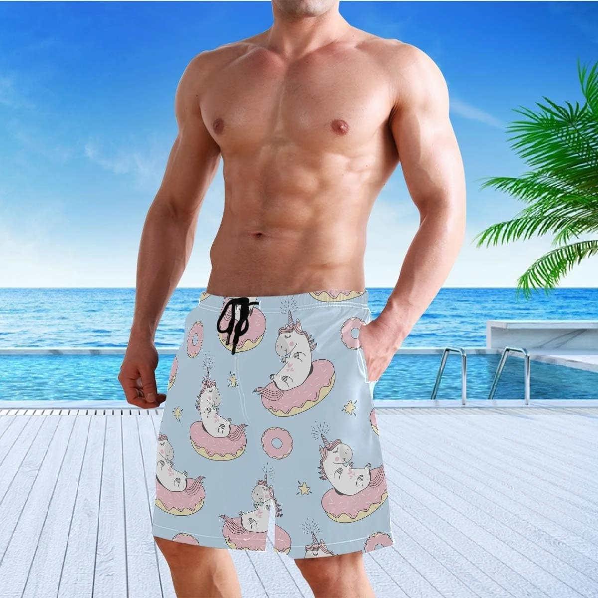 visesunny Men's Novelty Beach Shorts Quick Dry Swimwear Sports Running Swim Board Shorts Bathing Suits