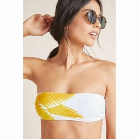 Vix Paula Hermanny White Yellow Palm Leaf Bandeau Bikini Top