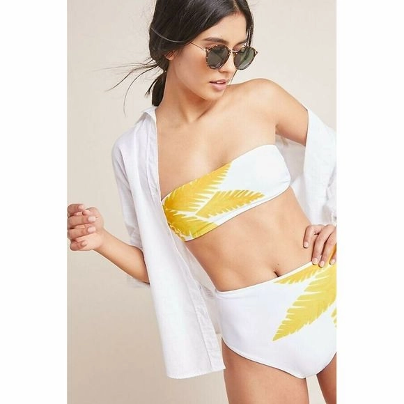 Vix Paula Hermanny White Yellow Palm Leaf Bandeau Bikini Top