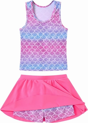 Vogseek 7-12T Girls 2-Piece Bathing Suit Sleeveless Swimsuit Tankini Sets with Shorts Skirt Swimwear