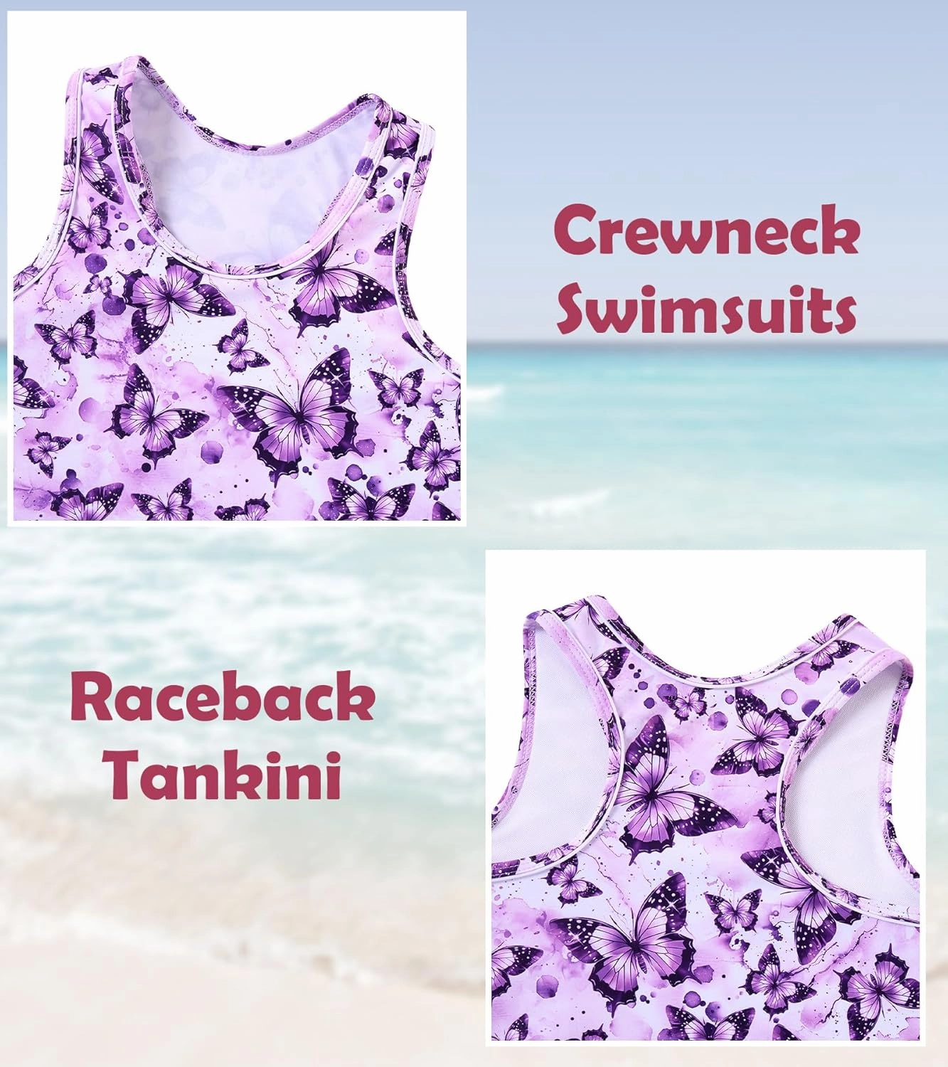 Vogseek 7-12T Girls 2-Piece Bathing Suit Sleeveless Swimsuit Tankini Sets with Shorts Skirt Swimwear