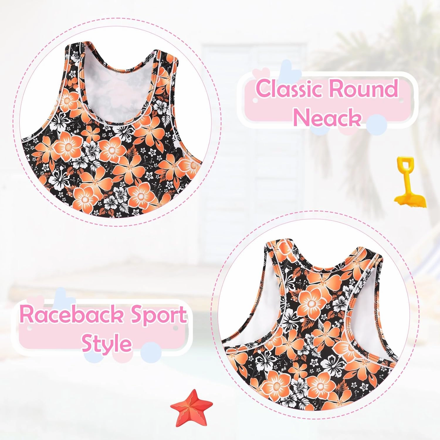 Vogseek 7-12T Girls 2-Piece Bathing Suit Sleeveless Swimsuit Tankini Sets with Shorts Skirt Swimwear