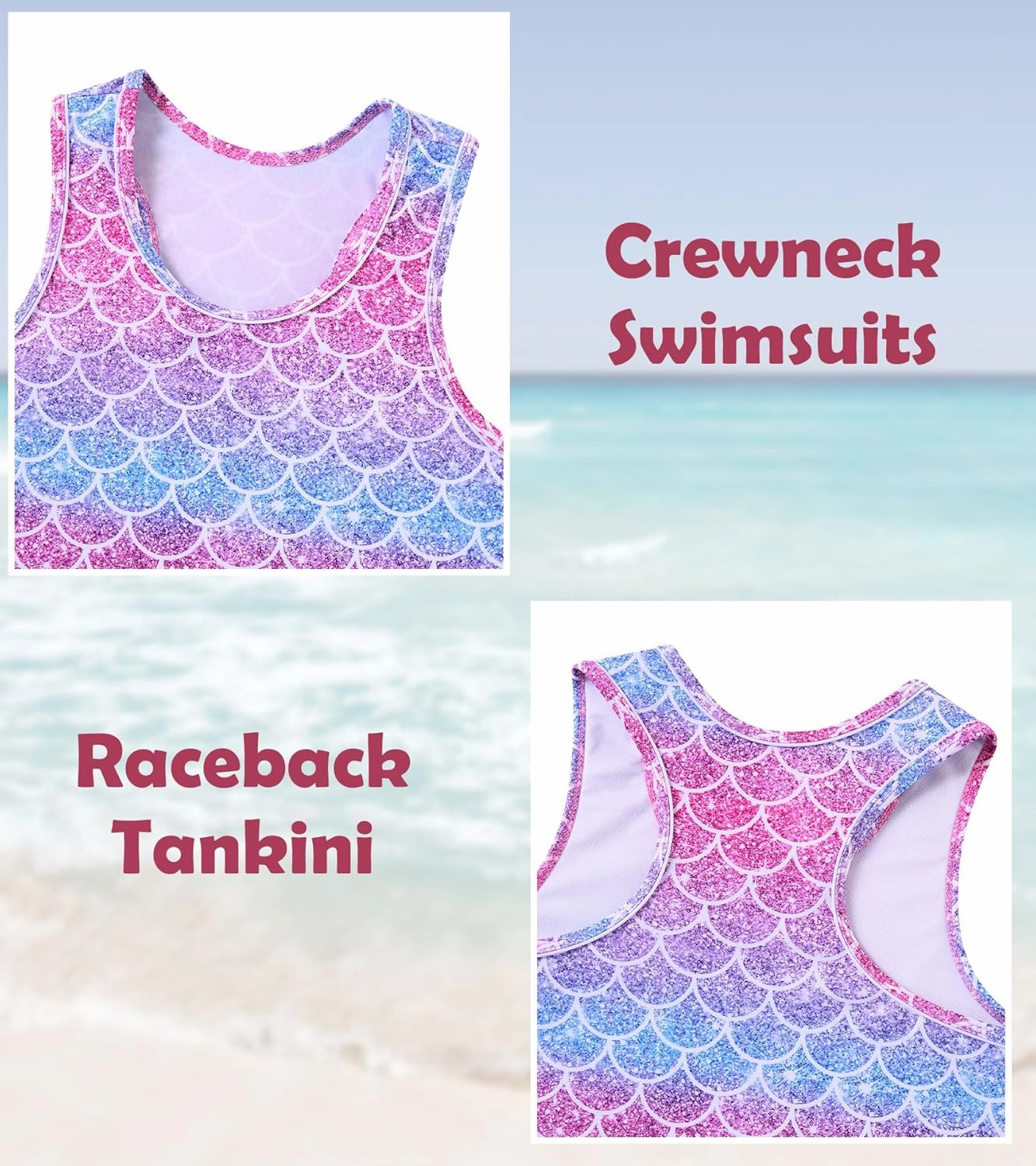 Vogseek 7-12T Girls 2-Piece Bathing Suit Sleeveless Swimsuit Tankini Sets with Shorts Skirt Swimwear
