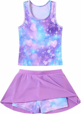 Vogseek 7-12T Girls 2-Piece Bathing Suit Sleeveless Swimsuit Tankini Sets with Shorts Skirt Swimwear