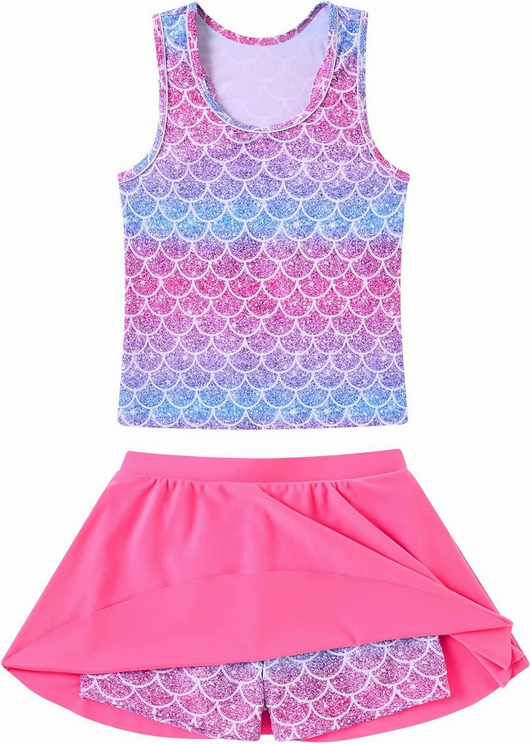 Vogseek 7-12T Girls 2-Piece Bathing Suit Sleeveless Swimsuit Tankini Sets with Shorts Skirt Swimwear