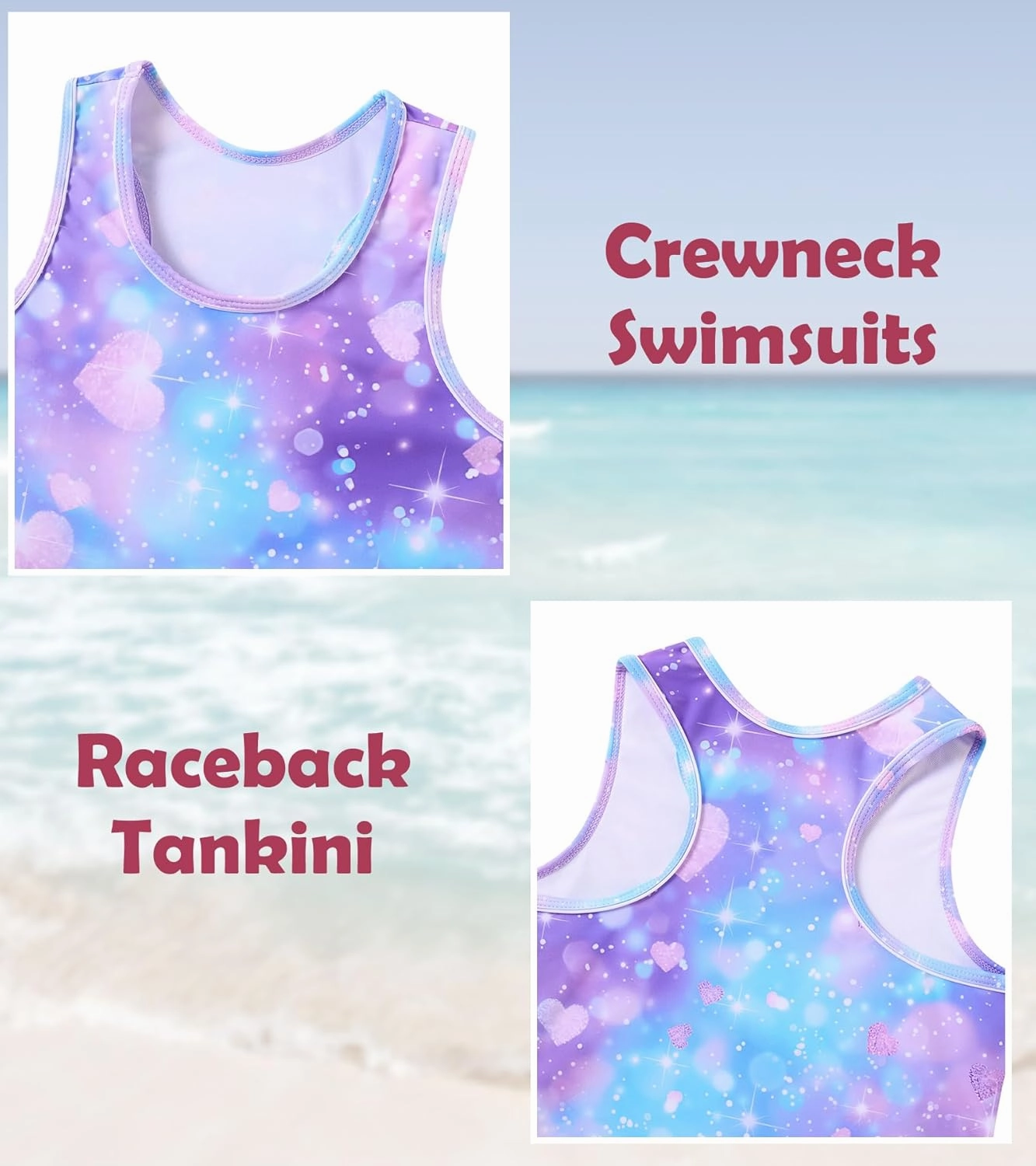 Vogseek 7-12T Girls 2-Piece Bathing Suit Sleeveless Swimsuit Tankini Sets with Shorts Skirt Swimwear