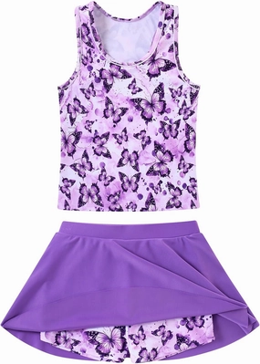 Vogseek 7-12T Girls 2-Piece Bathing Suit Sleeveless Swimsuit Tankini Sets with Shorts Skirt Swimwear