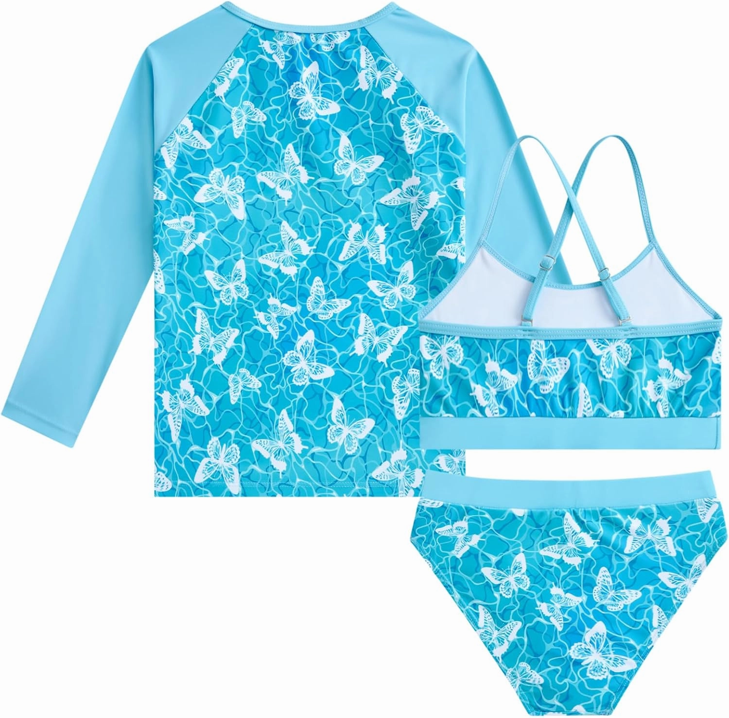 Vogseek 7-13T Girls 3pcs Bikini Swimwear with Long Sleeve Rashguard Shirts Quick Dry Swimsuits UPF 50  Bathing Suits