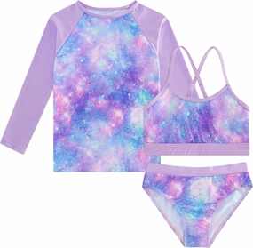 Vogseek 7-13T Girls 3pcs Bikini Swimwear with Long Sleeve Rashguard Shirts Quick Dry Swimsuits UPF 50  Bathing Suits