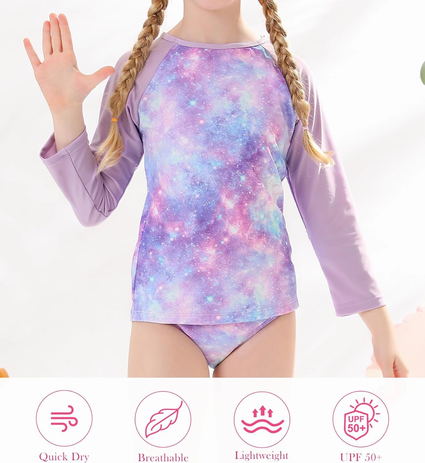Vogseek 7-13T Girls 3pcs Bikini Swimwear with Long Sleeve Rashguard Shirts Quick Dry Swimsuits UPF 50  Bathing Suits