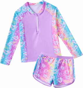 Vogseek Girls Swimsuits 5-9 Years 2 Piece Zip Rashguard Sets Long Sleeve Bathing Suit