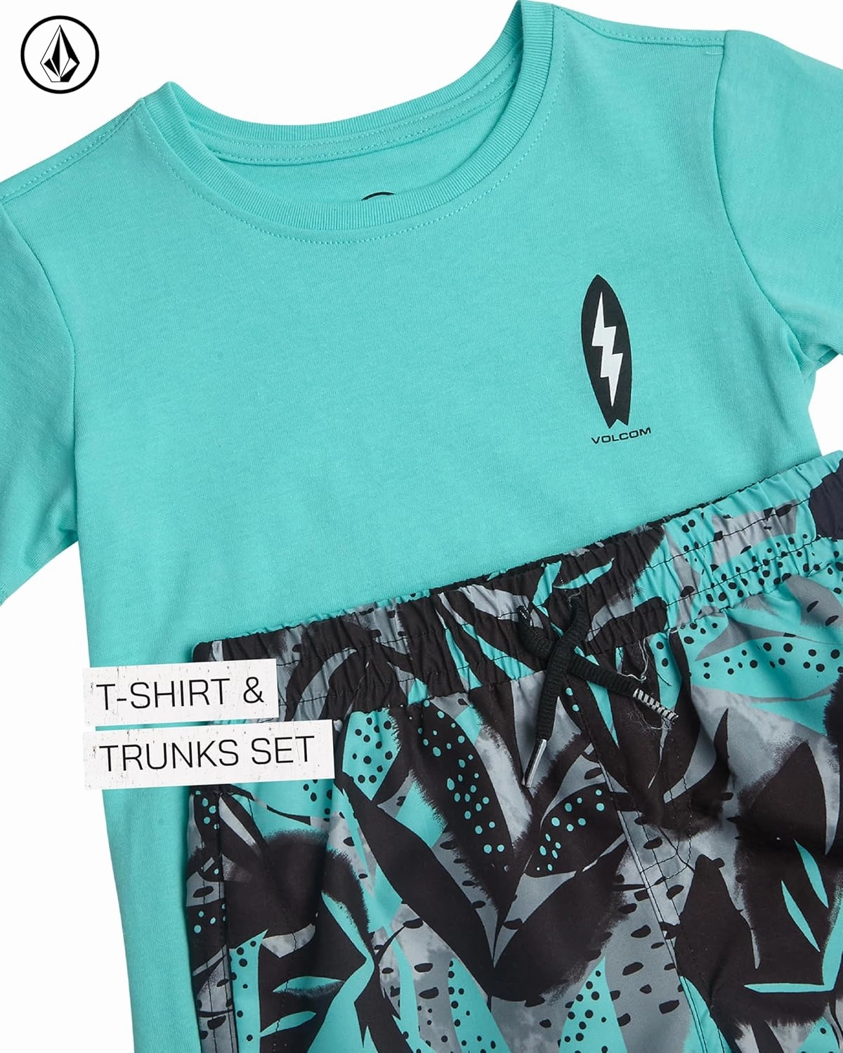 Volcom Baby Boys Swim Set - 2 Piece Short Sleeve Swim Shirt Graphic Tees & Board Shorts - Infant Toddler Little Boys Swimsuit