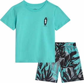 Volcom Baby Boys Swim Set - 2 Piece Short Sleeve Swim Shirt Graphic Tees & Board Shorts - Infant Toddler Little Boys Swimsuit