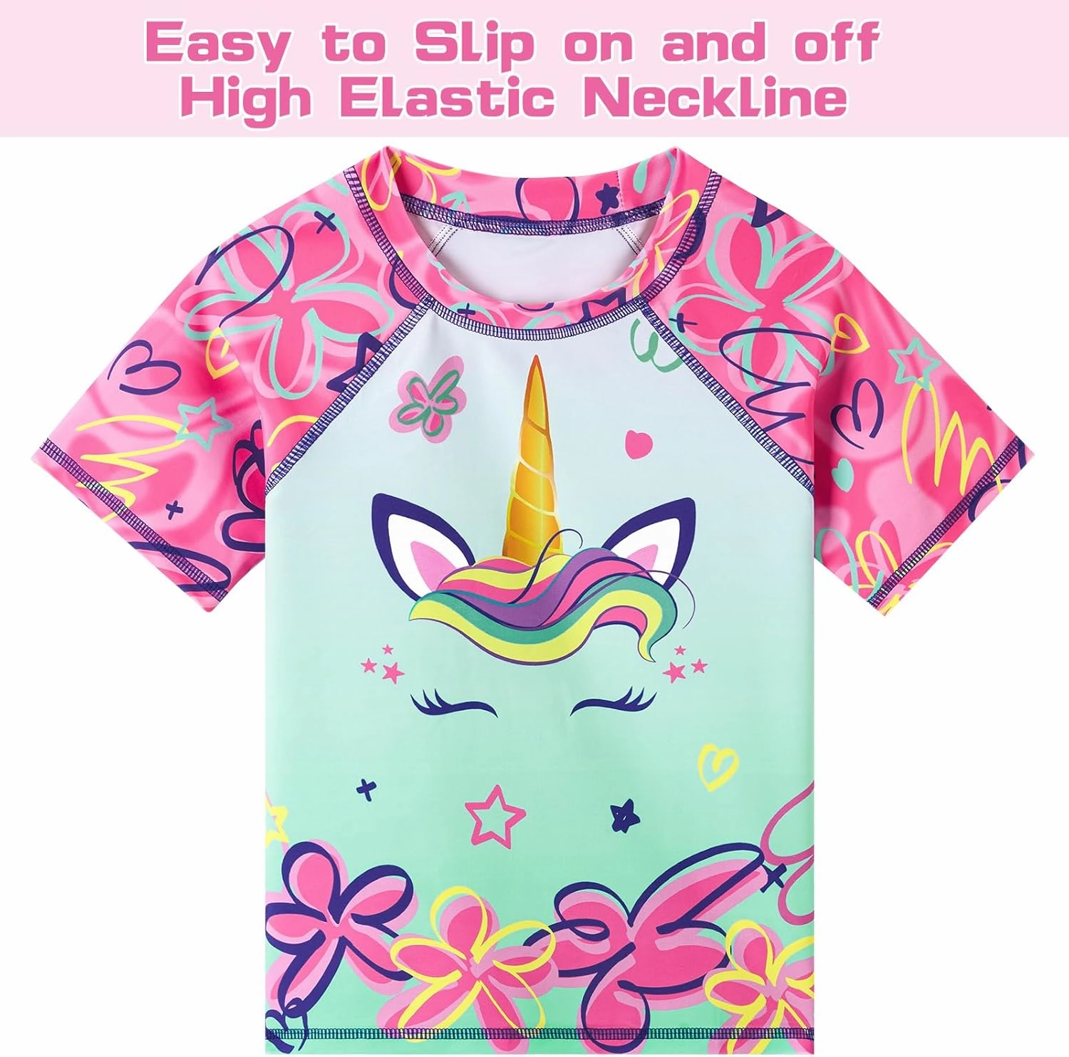 WAWSAM 2 Pieces Girls Rash Guard Toddler Swimsuit Girl Swimsuit Short Sleeve Bathing Suit for 3-6 Years