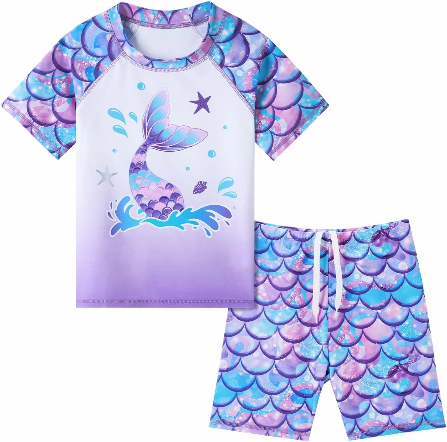 WAWSAM 2 Pieces Girls Rash Guard Toddler Swimsuit Girl Swimsuit Short Sleeve Bathing Suit for 3-6 Years