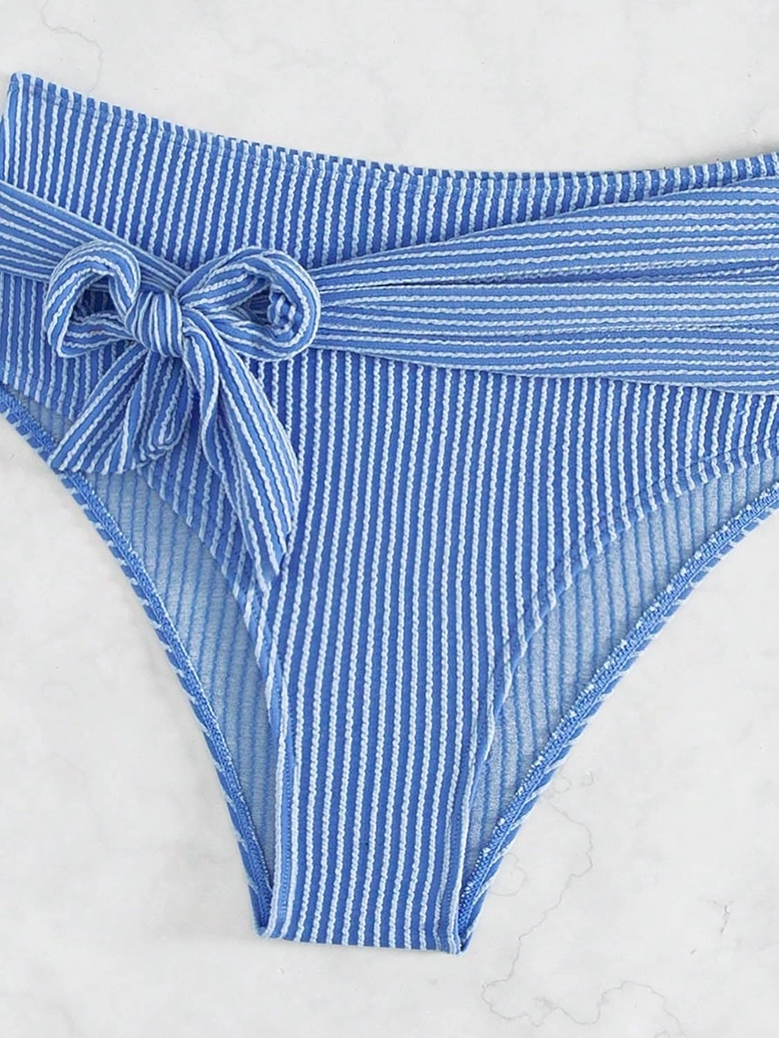 WDIRARA Women's 2 Piece Bikini Set Rib Knit Strapless Knot Front High Waist Swimsuit Set