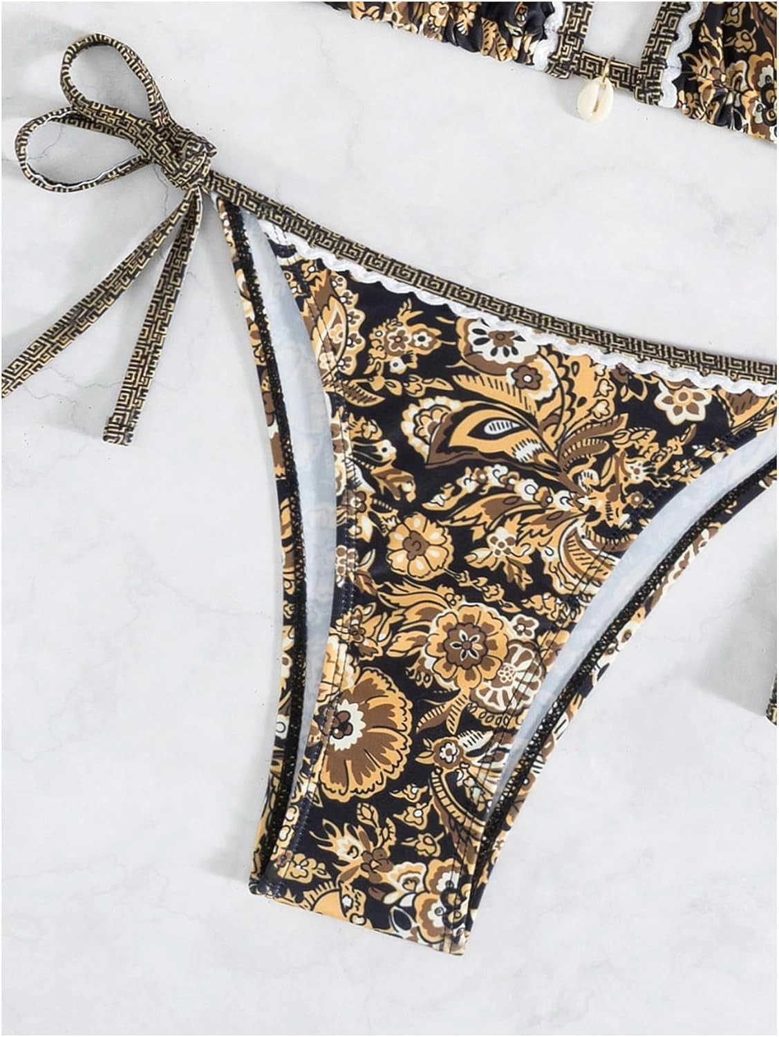 WDIRARA Women's 2 Piece Boho Swimsuits Floral Print Halter String Triangle Bikini Set Beach Bathing Suit