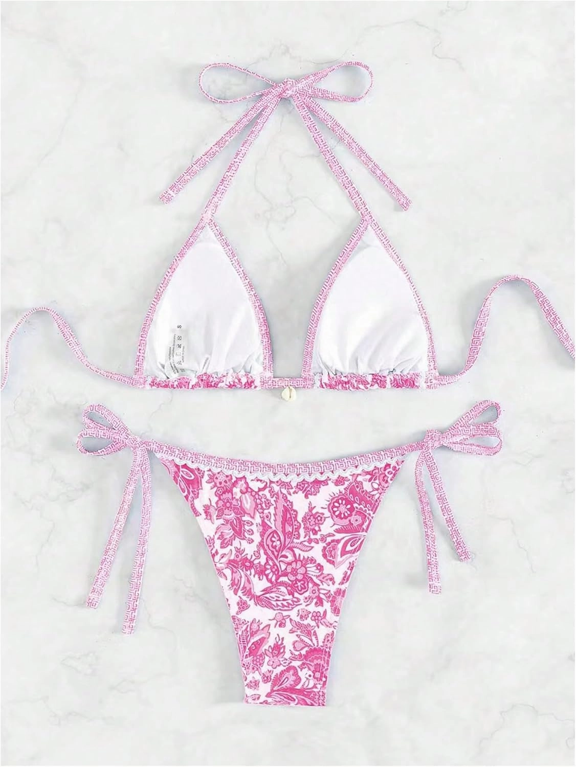 WDIRARA Women's 2 Piece Boho Swimsuits Floral Print Halter String Triangle Bikini Set Beach Bathing Suit