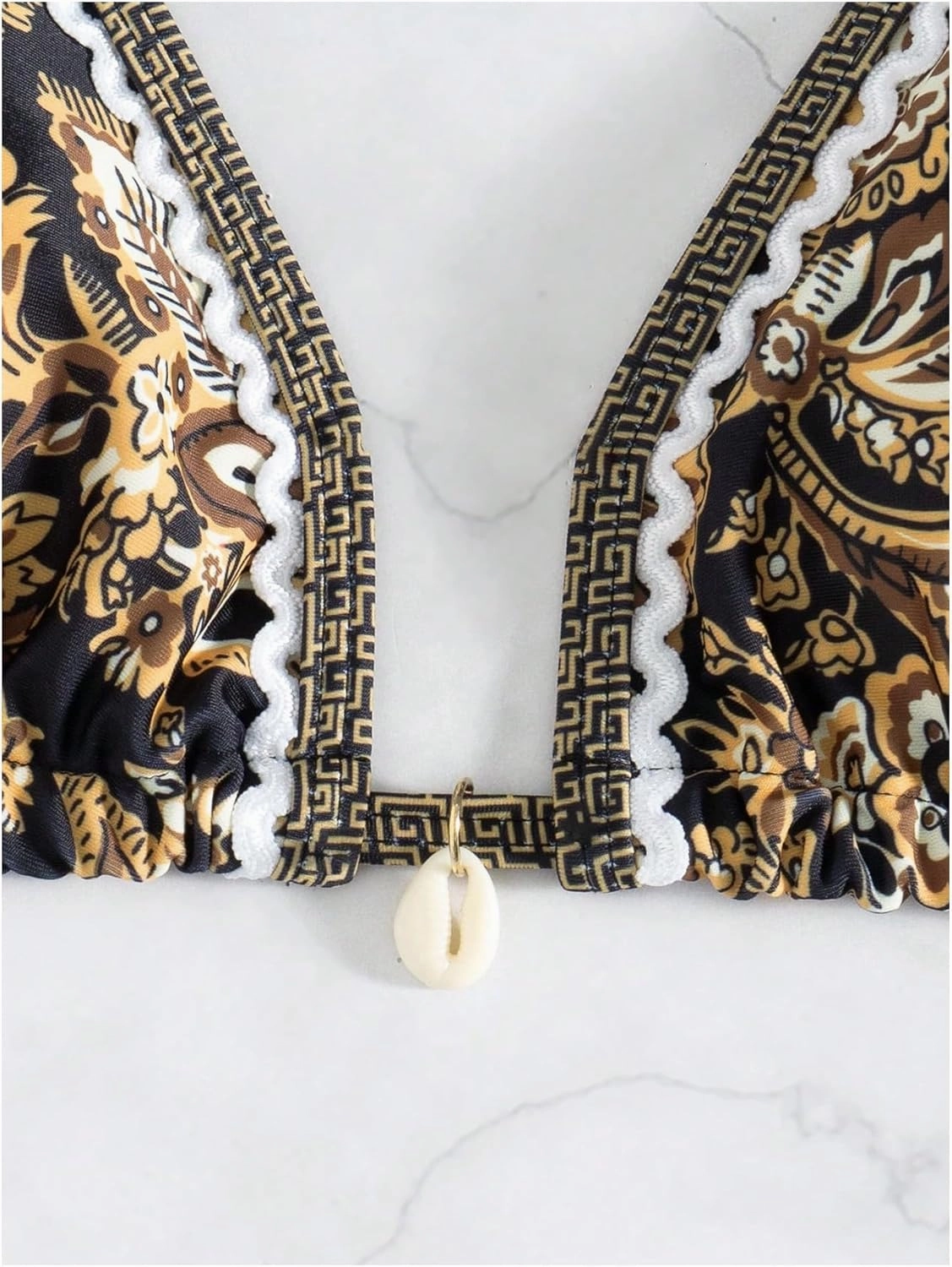 WDIRARA Women's 2 Piece Boho Swimsuits Floral Print Halter String Triangle Bikini Set Beach Bathing Suit