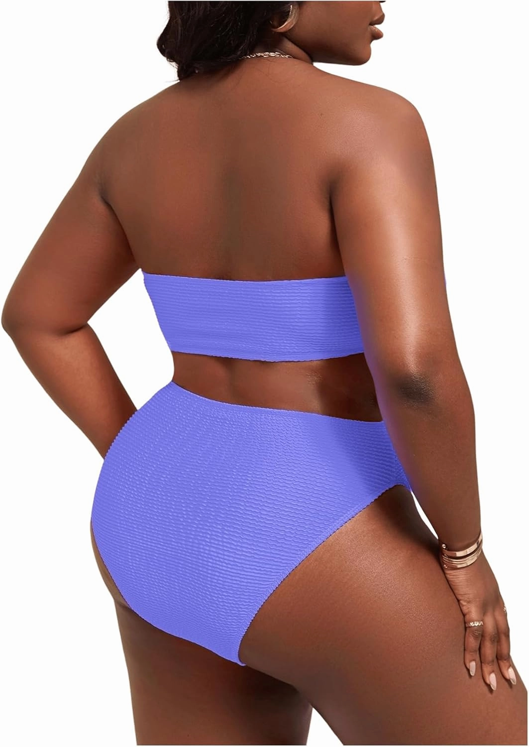 WDIRARA Women's Plus Size Textured Bandeau Bikini 2 Piece Set Summer High Waist Strapless Swimsuit Bathing Suits
