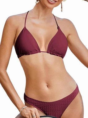 WDIRARA Women's Solid Triangle Bikini Top Sexy Halter String Micro Bathing Suits Tops