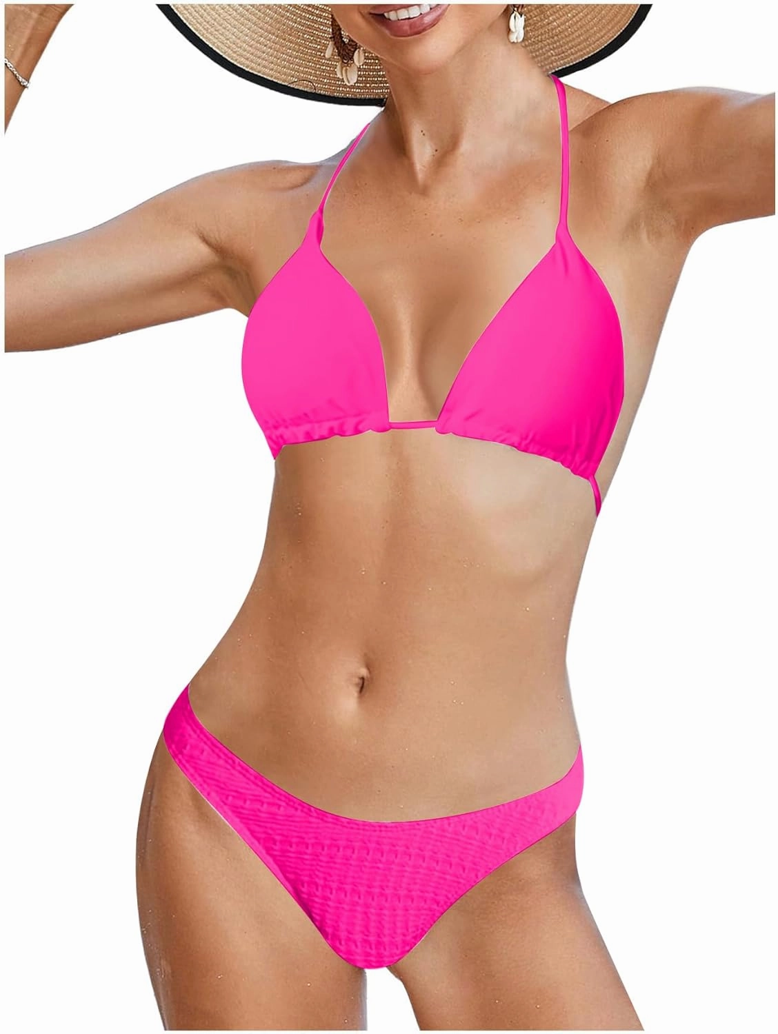 WDIRARA Women's Solid Triangle Bikini Top Sexy Halter String Micro Bathing Suits Tops