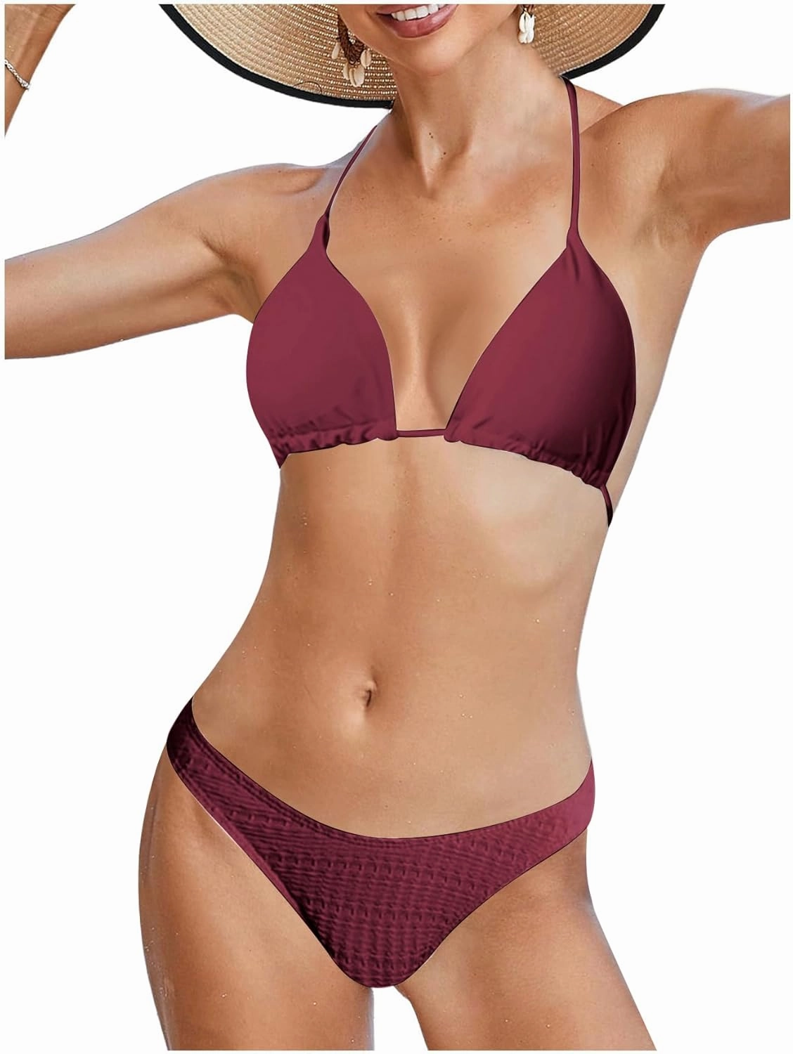 WDIRARA Women's Solid Triangle Bikini Top Sexy Halter String Micro Bathing Suits Tops