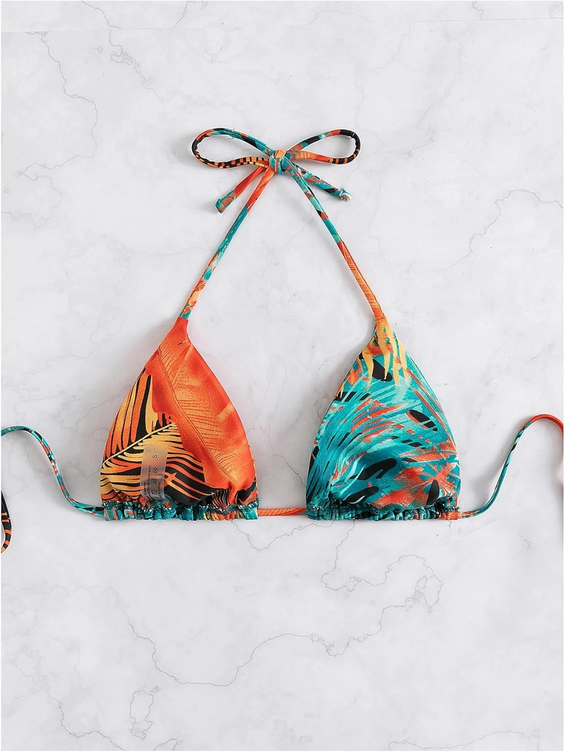 WDIRARA Women's Tropical Print Halter Bikini Top Tie Backless Swim Top
