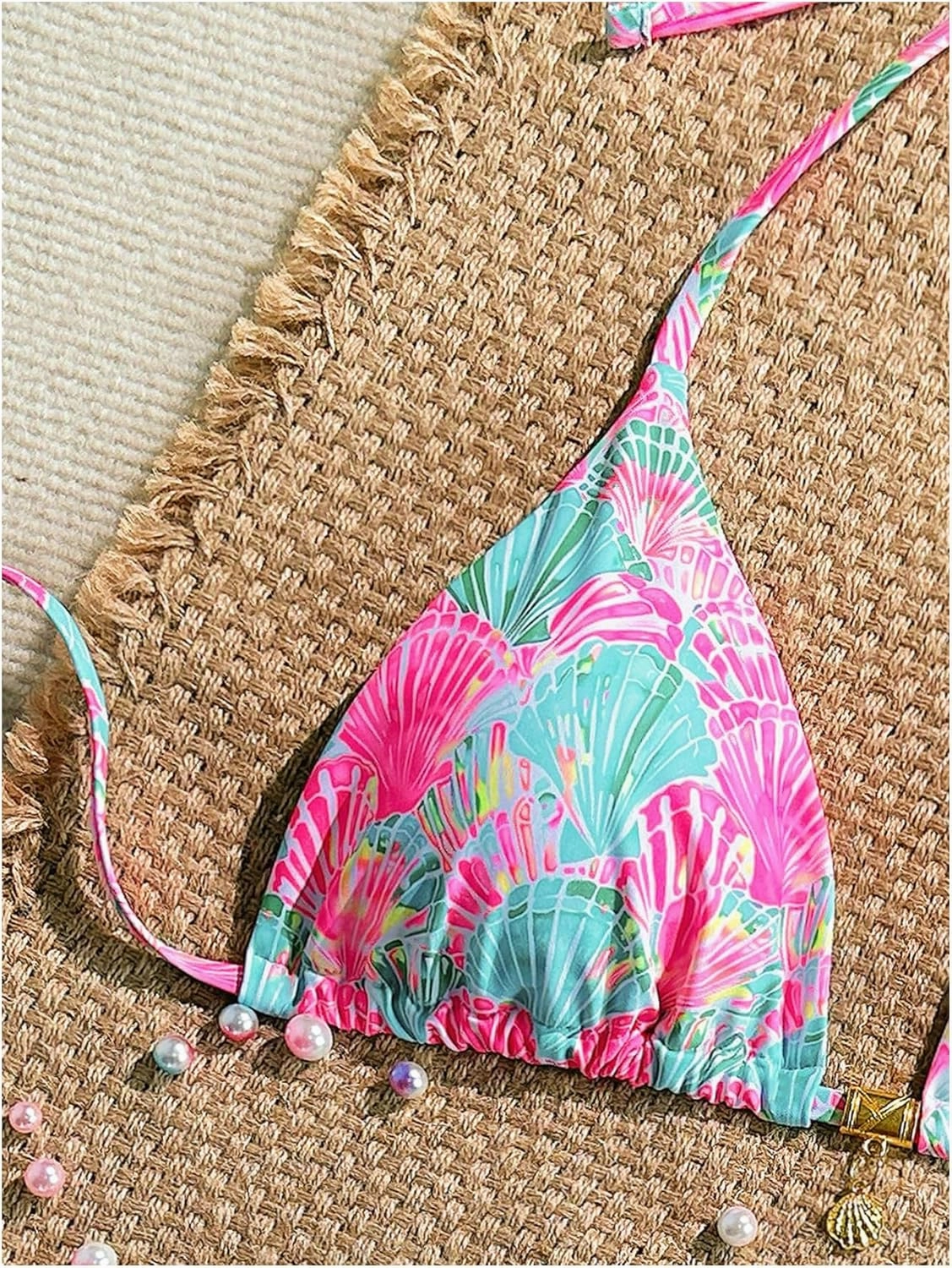 WDIRARA Women's Tropical Print Halter Bikini Top Tie Backless Swim Top