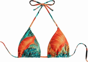 WDIRARA Women's Tropical Print Halter Bikini Top Tie Backless Swim Top