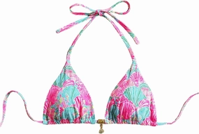 WDIRARA Women's Tropical Print Halter Bikini Top Tie Backless Swim Top