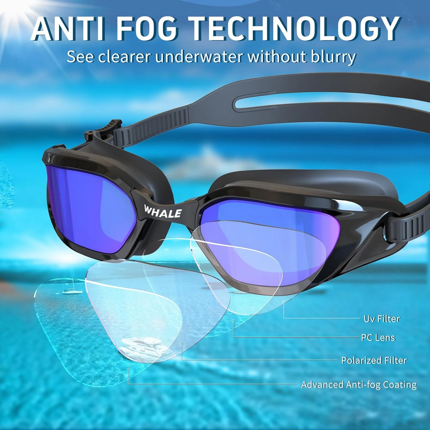 Whale Swimming Goggles Polarized Swim Goggles UV400 Anti-fog Suitable for Adults and Teenagers