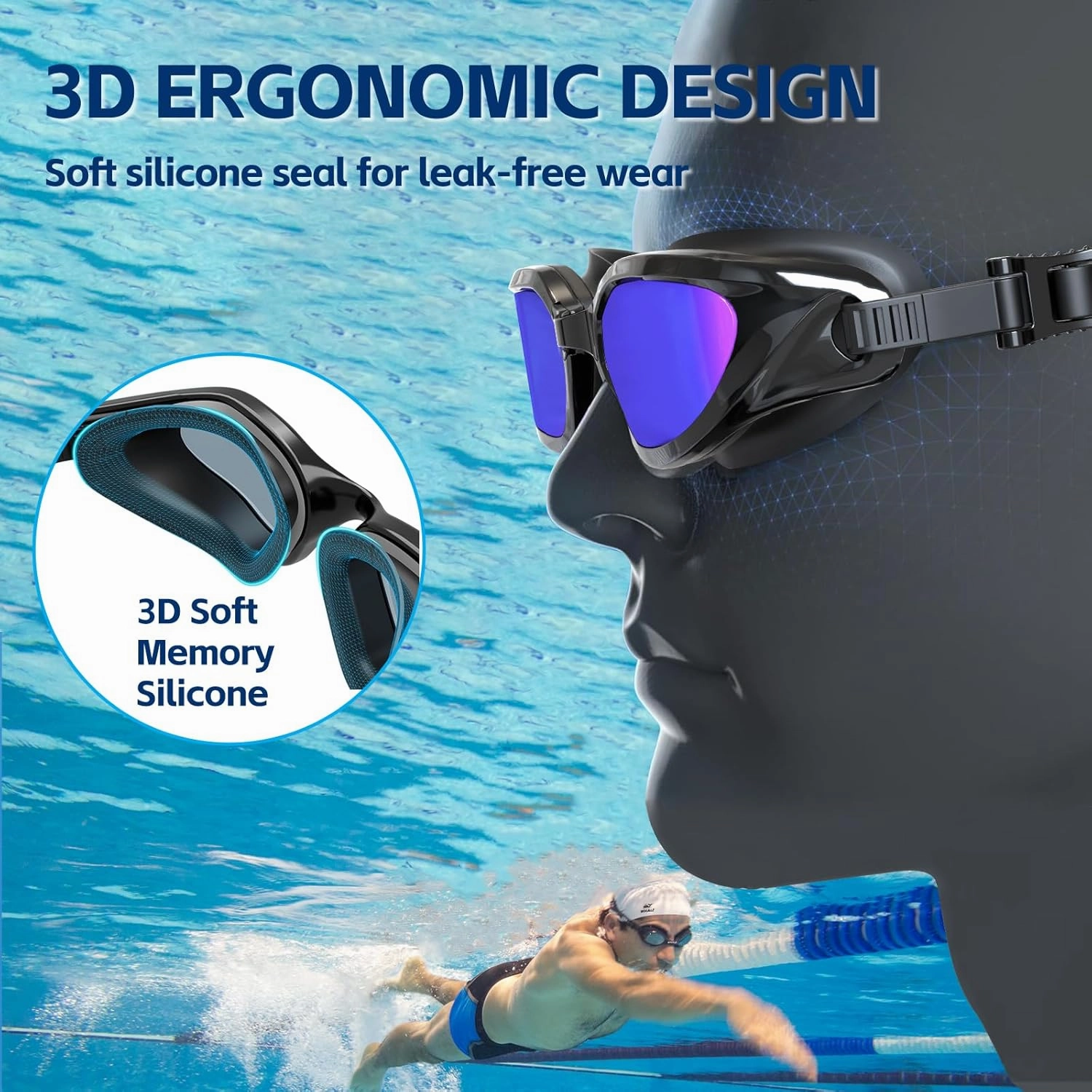 Whale Swimming Goggles Polarized Swim Goggles UV400 Anti-fog Suitable for Adults and Teenagers