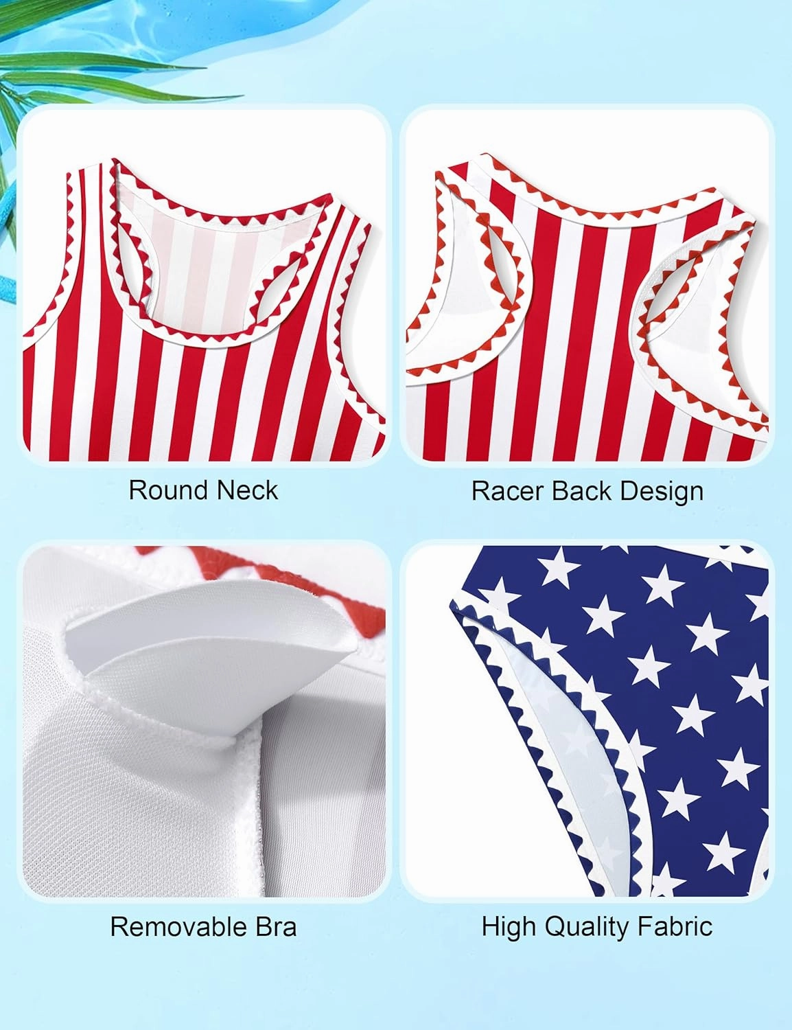 WIQI Girls Swimsuits Bikini Set 2 Piece Bathing Suit Color Contrast Trim Swimwear Size 7-16