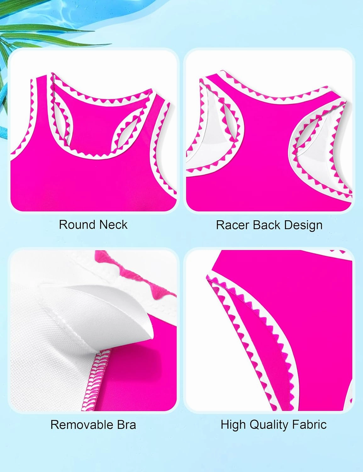 WIQI Girls Swimsuits Bikini Set 2 Piece Bathing Suit Color Contrast Trim Swimwear Size 7-16