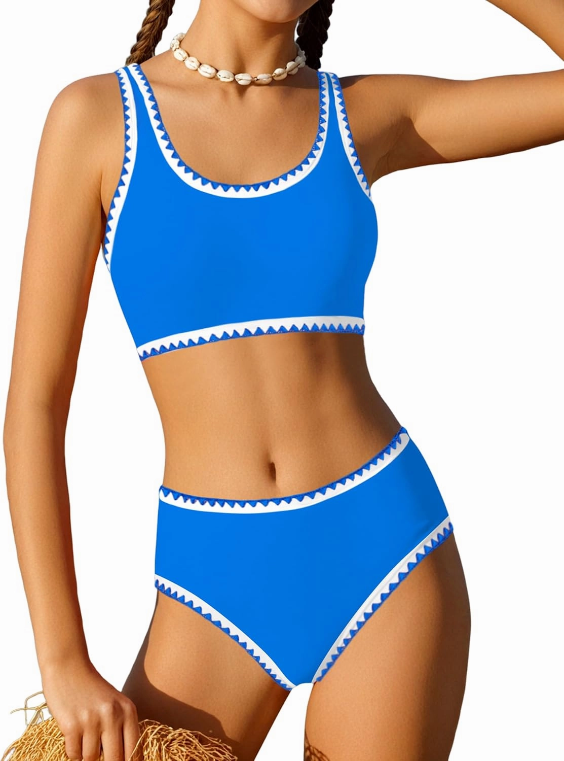 WIQI Girls Swimsuits Bikini Set 2 Piece Bathing Suit Color Contrast Trim Swimwear Size 7-16