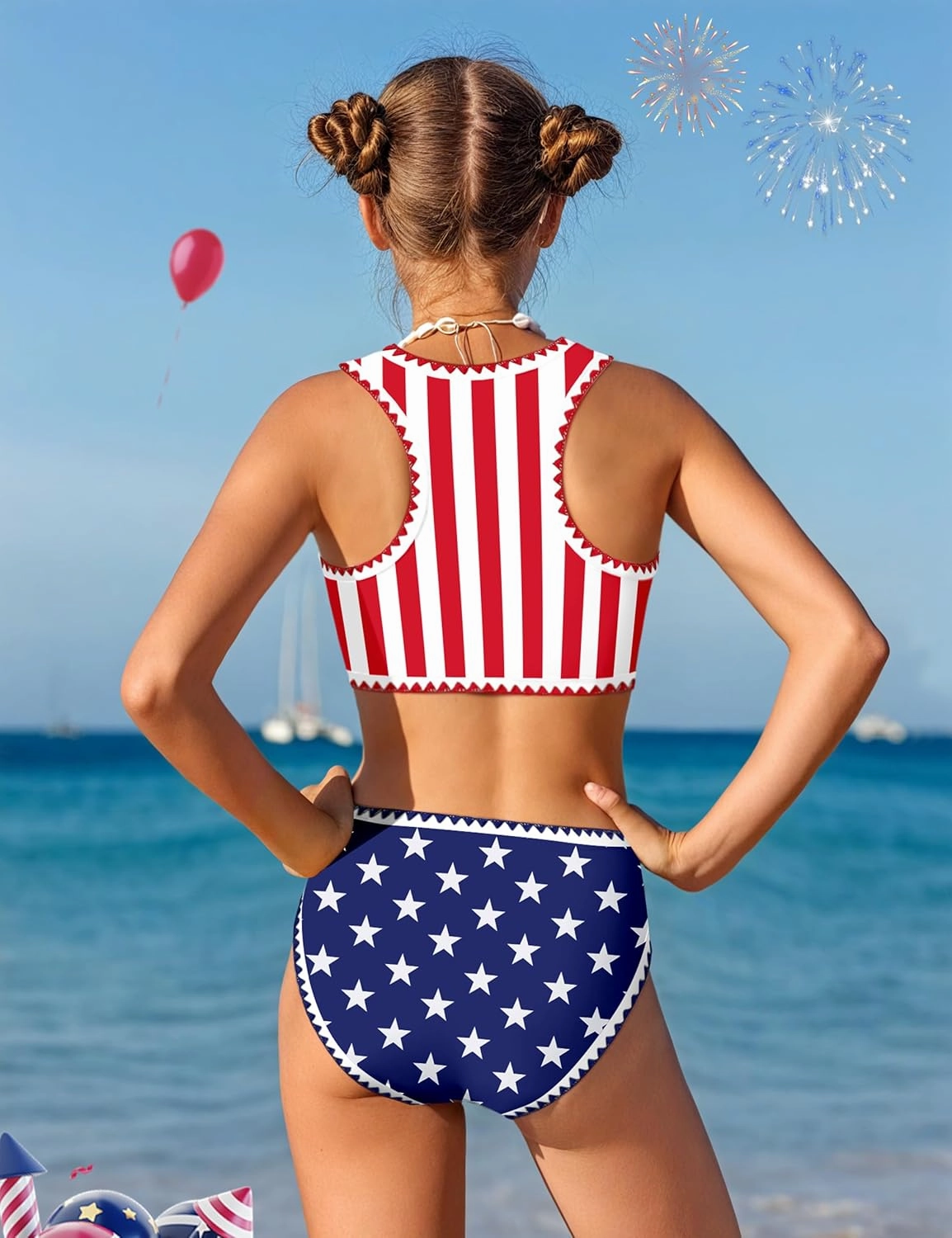 WIQI Girls Swimsuits Bikini Set 2 Piece Bathing Suit Color Contrast Trim Swimwear Size 7-16