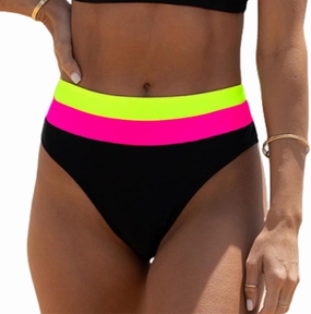 Women' s High Waisted Bikini Bottoms Color Block Swimsuit Bottoms High Cut Bathing Suit Bottoms