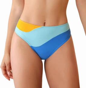 Women' s High Waisted Bikini Bottoms Color Block Swimsuit Bottoms High Cut Bathing Suit Bottoms