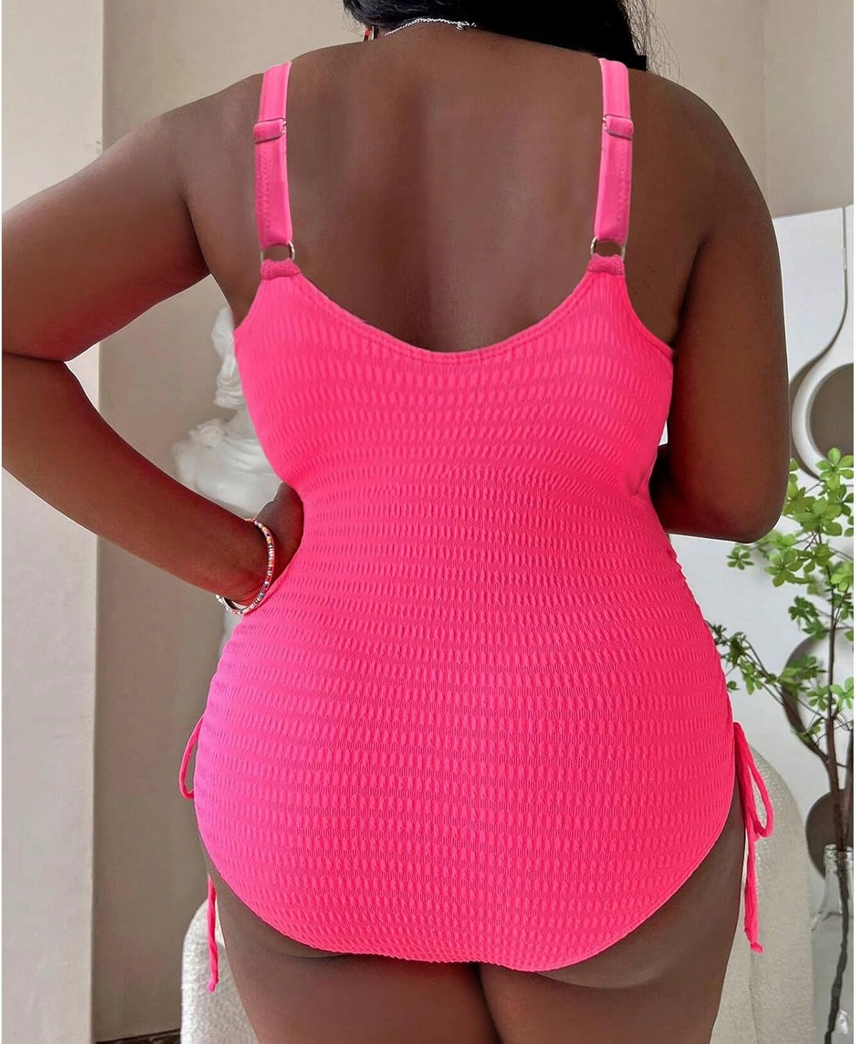 Women' s Plus Size Bikini High Waisted One Piece Swimsuits Ribbed Tummy Control Cutout Bathing Suits Ruched V Neck