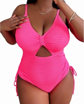 Women' s Plus Size Bikini High Waisted One Piece Swimsuits Ribbed Tummy Control Cutout Bathing Suits Ruched V Neck