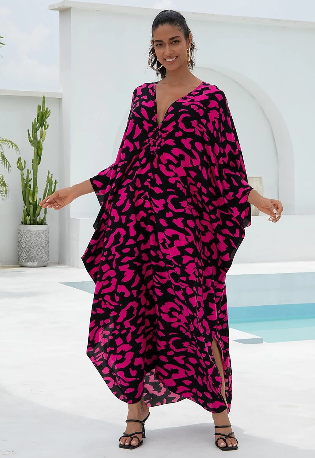 Women Animal Print Kaftan Dresses Plus Size Swimsuit Coverup 2025 Summer Bathing Suit Caftan Loungewear Beach Dress