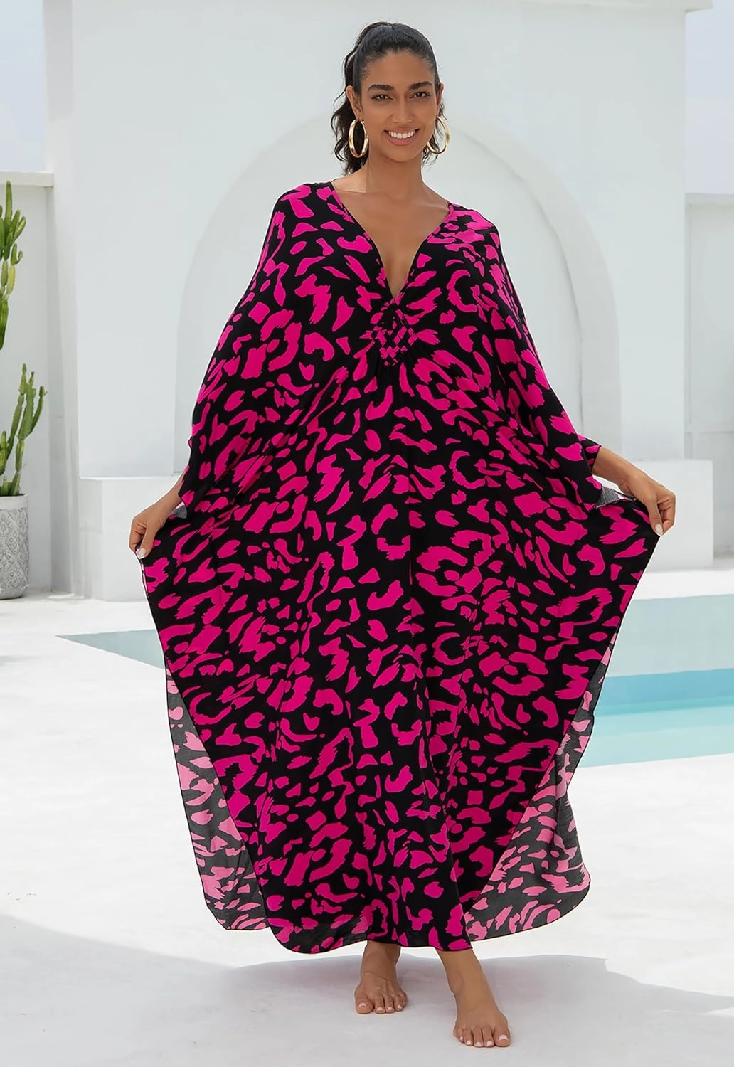 Women Animal Print Kaftan Dresses Plus Size Swimsuit Coverup 2025 Summer Bathing Suit Caftan Loungewear Beach Dress