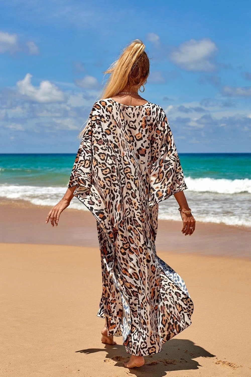 Women Animal Print Kaftan Dresses Plus Size Swimsuit Coverup 2025 Summer Bathing Suit Caftan Loungewear Beach Dress