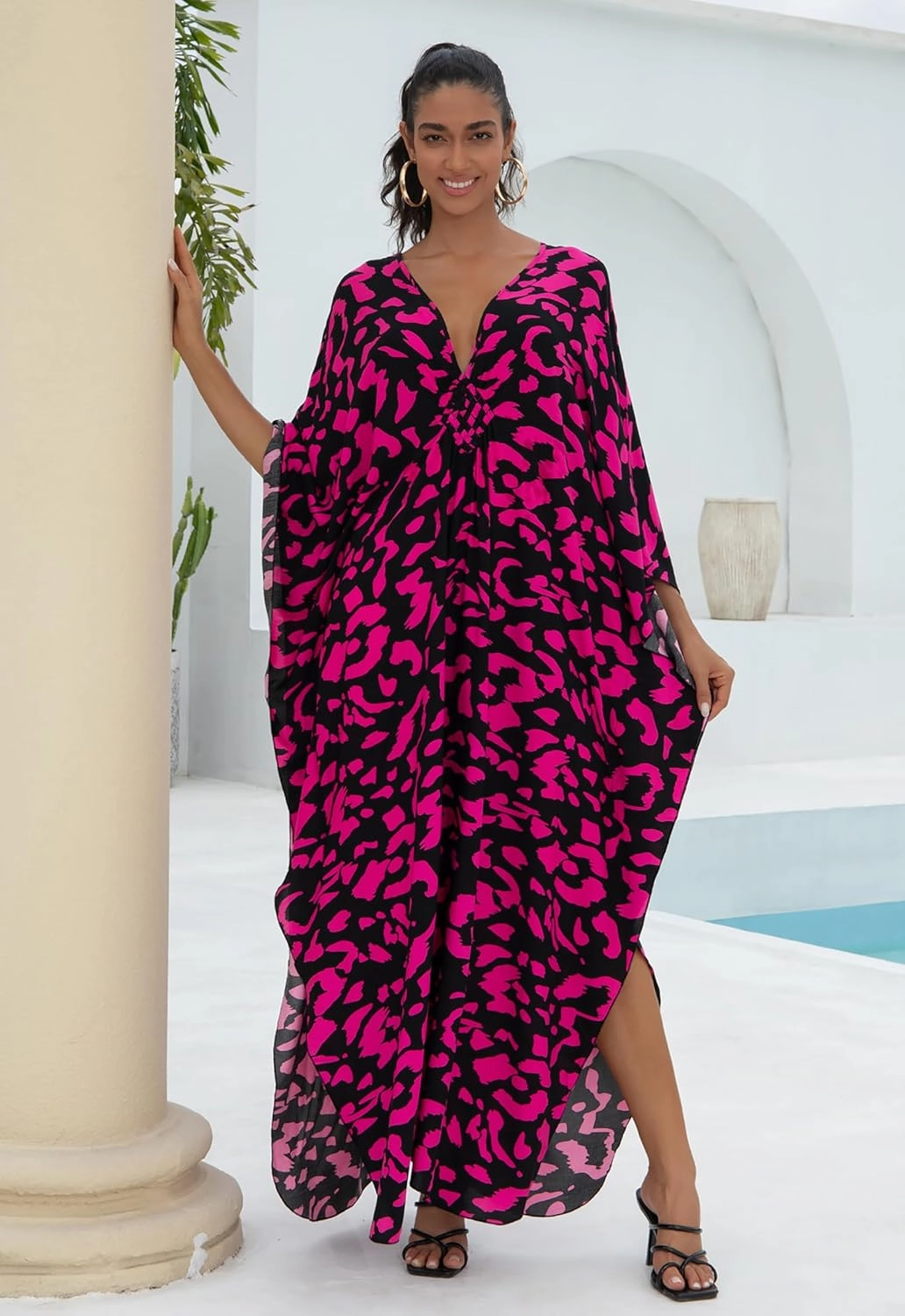 Women Animal Print Kaftan Dresses Plus Size Swimsuit Coverup 2025 Summer Bathing Suit Caftan Loungewear Beach Dress