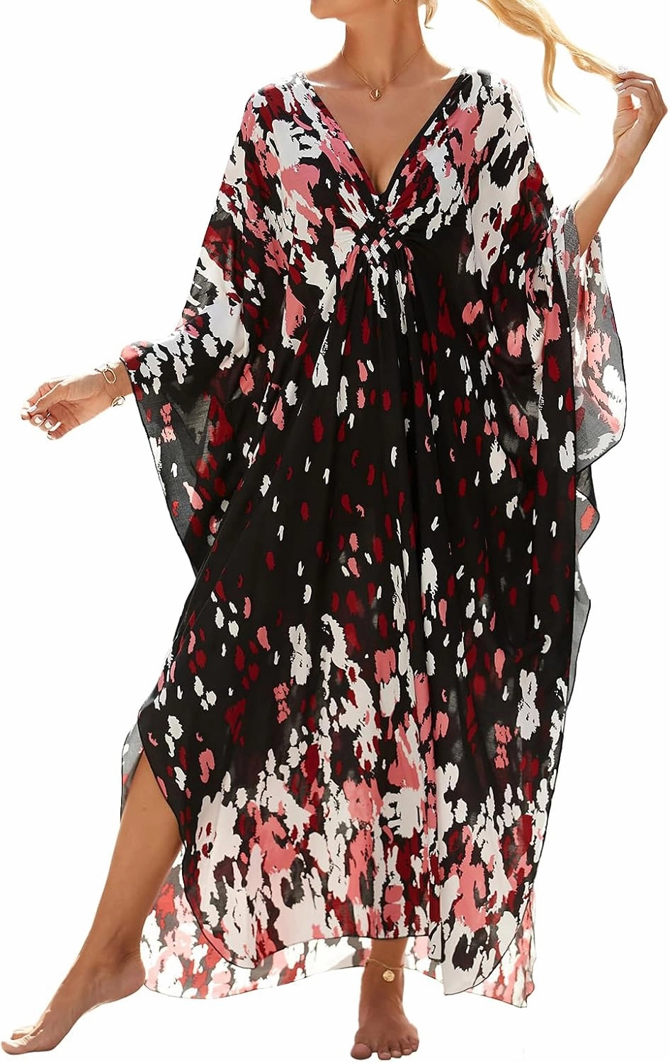 Women Animal Print Kaftan Dresses Plus Size Swimsuit Coverup 2025 Summer Bathing Suit Caftan Loungewear Beach Dress