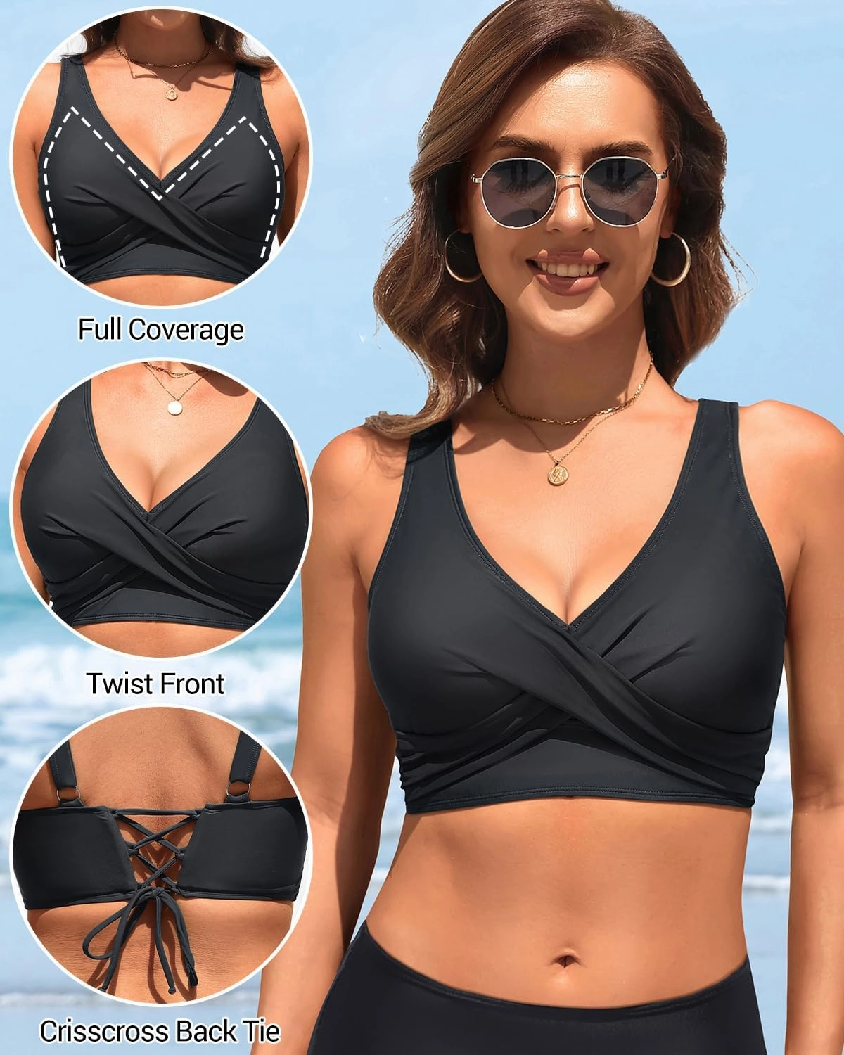 Women Bikini Top - 2025 Full Coverage Swimsuit Tops Large Bust Swim Tops No Bottom