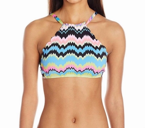 Women Clara Reversible To Black Seamless High Neck Bikini Top Swimsuit In Multi