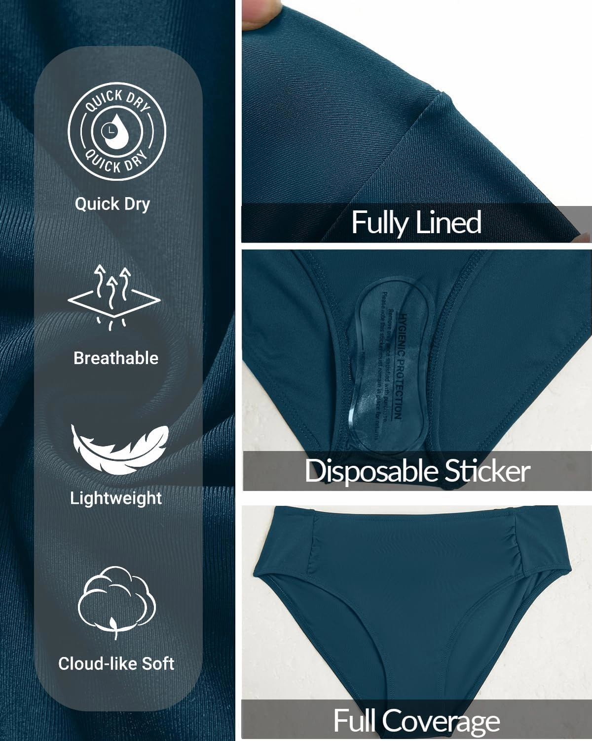 Women Full Coverage Bikini Bottoms - Mid Rise Bathing Suit Ruched Swim Bottom Swimsuit Swimwear